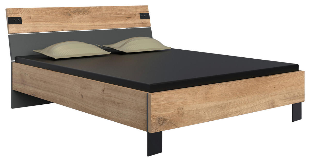 SÄNGSYSTEM 180/200 cm  i grafitfärgad, ekfärgad   - grafitfärgad/ekfärgad, Basics, trämaterial (180/200cm) - MID.YOU