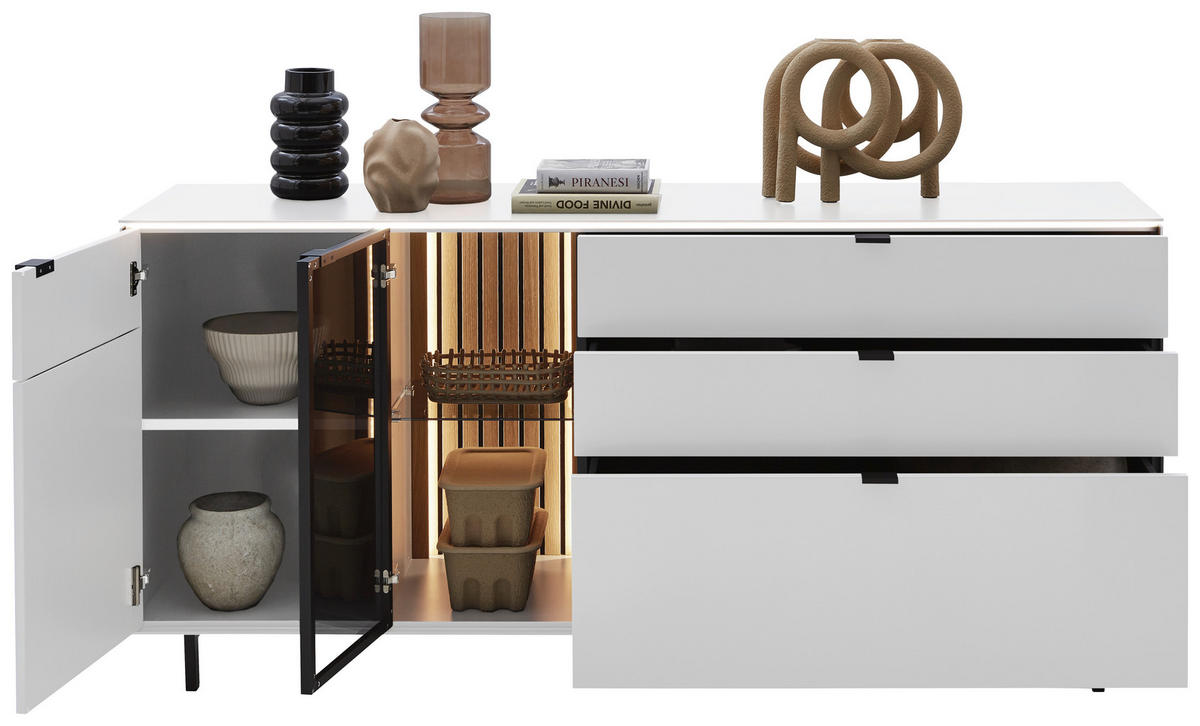 SIDEBOARD Weiss, Eichefarben  186,2/86,1/46 cm  - Weiss/Eichefarben, Design, Glas/Holz (186,2/86,1/46cm) - Dieter Knoll