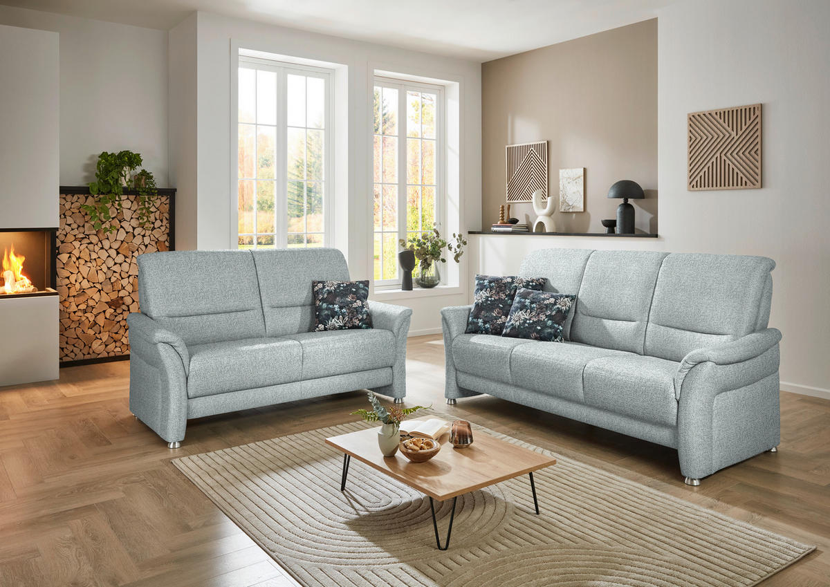 2,5-SITZER Flachgewebe Hellgrau  - Hellgrau/Alufarben, Konventionell, Textil/Metall (172/96/93cm) - Beldomo Premium