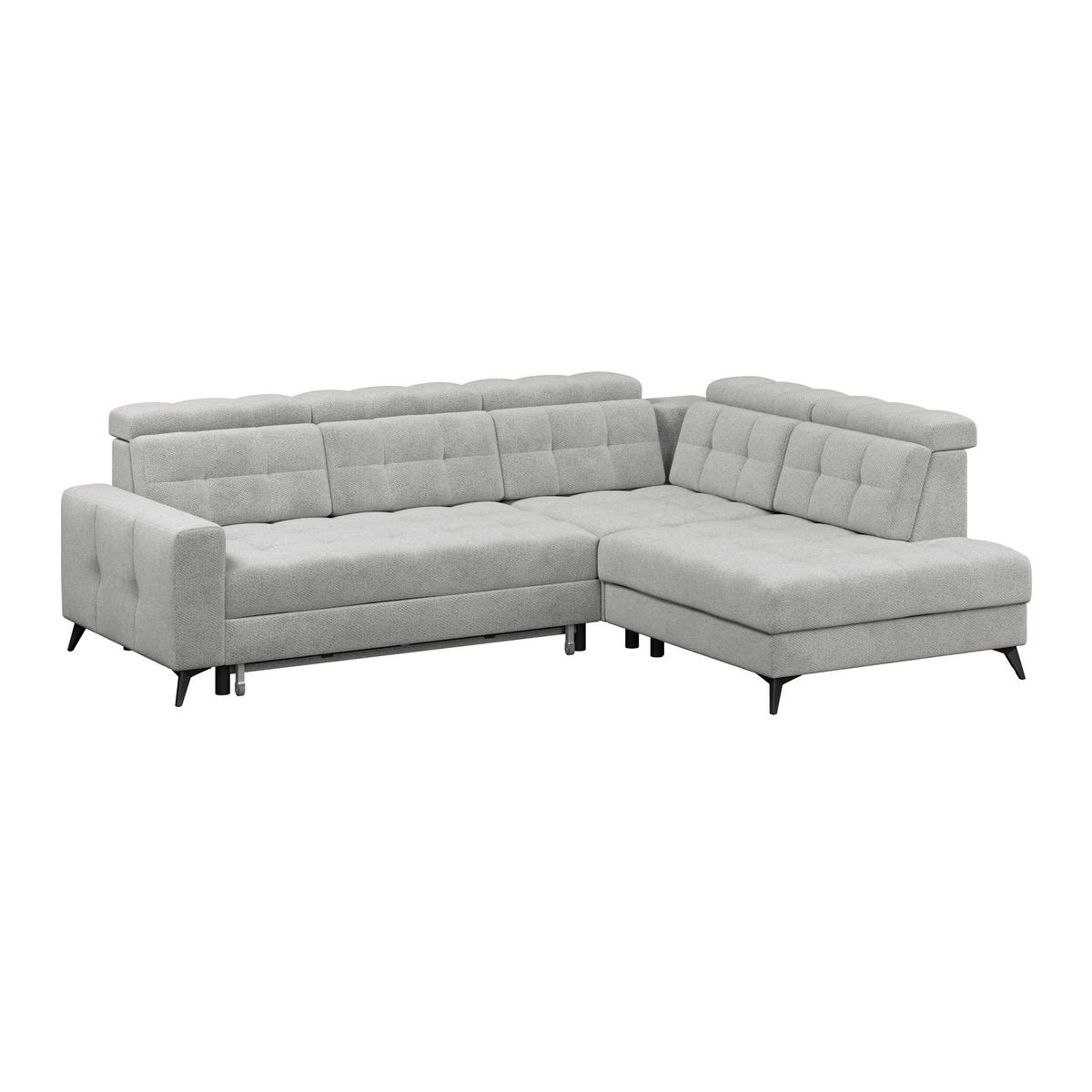 ECKSOFA BARLETTA NEW Hellgrau Velours Bettkasten, Kopfteilverstellung, Sitztiefenverstellung, Liegefläche im Originalstoff  - Hellgrau/Schwarz, ROMANTIK / LANDHAUS, Textil/Metall (289/228cm) - MID.YOU