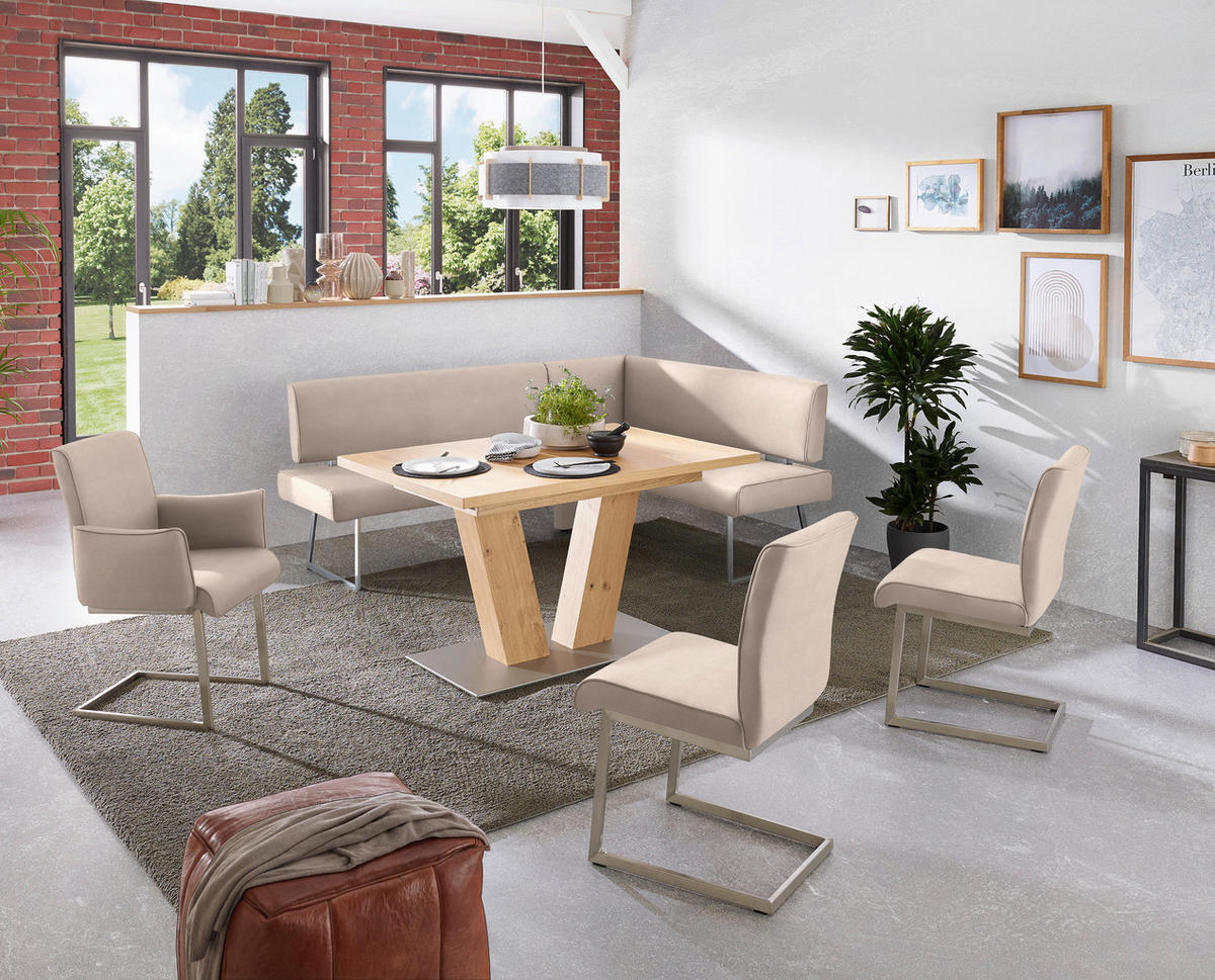 ECKBANK 231/160 cm  in Edelstahlfarben, Greige  - Edelstahlfarben/Greige, Design, Textil/Metall (231/160cm) - Dieter Knoll