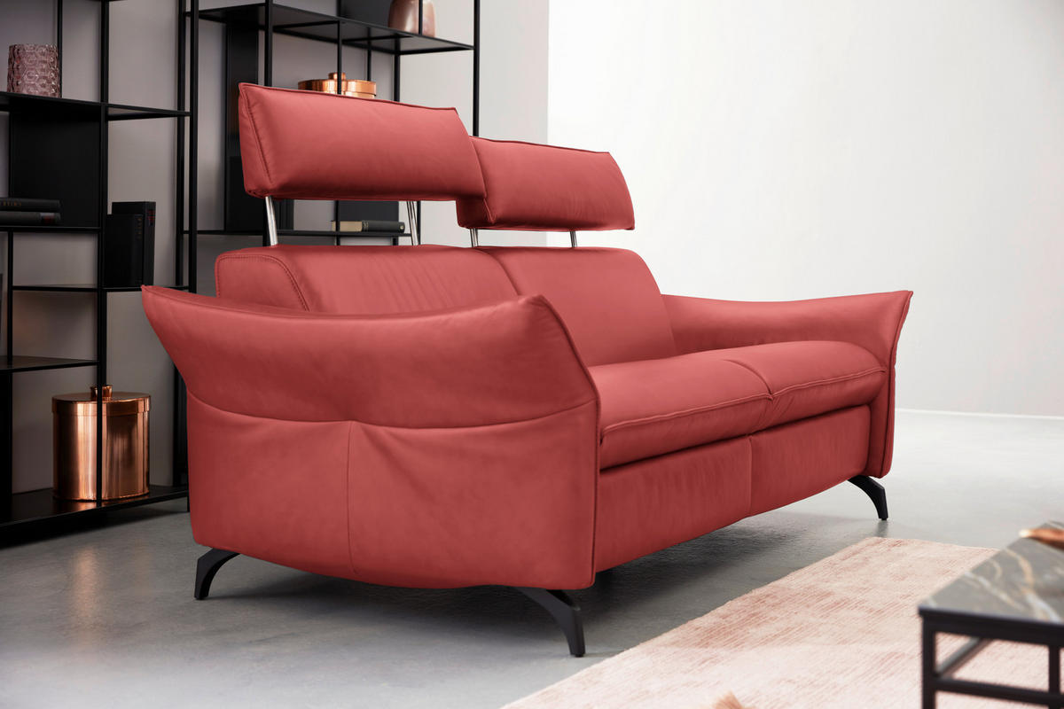 3-SITZER-SOFA in Echtleder Rot  - Anthrazit/Rot, Design, Leder/Metall (224/94/95cm) - Himolla