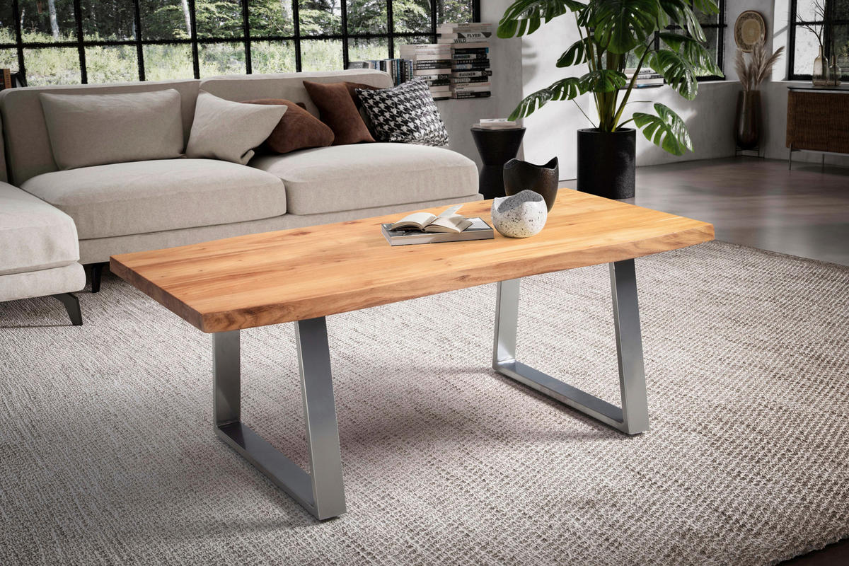 COUCHTISCH in Holz 120/60/46 cm  - Chromfarben/Akaziefarben, Design, Holz/Metall (120/60/46cm) - MID.YOU