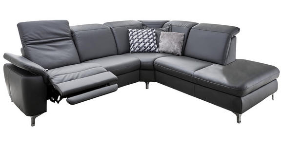 ECKSOFA in Echtleder Anthrazit  - Chromfarben/Anthrazit, KONVENTIONELL, Leder/Metall (289/242cm) - Cantus