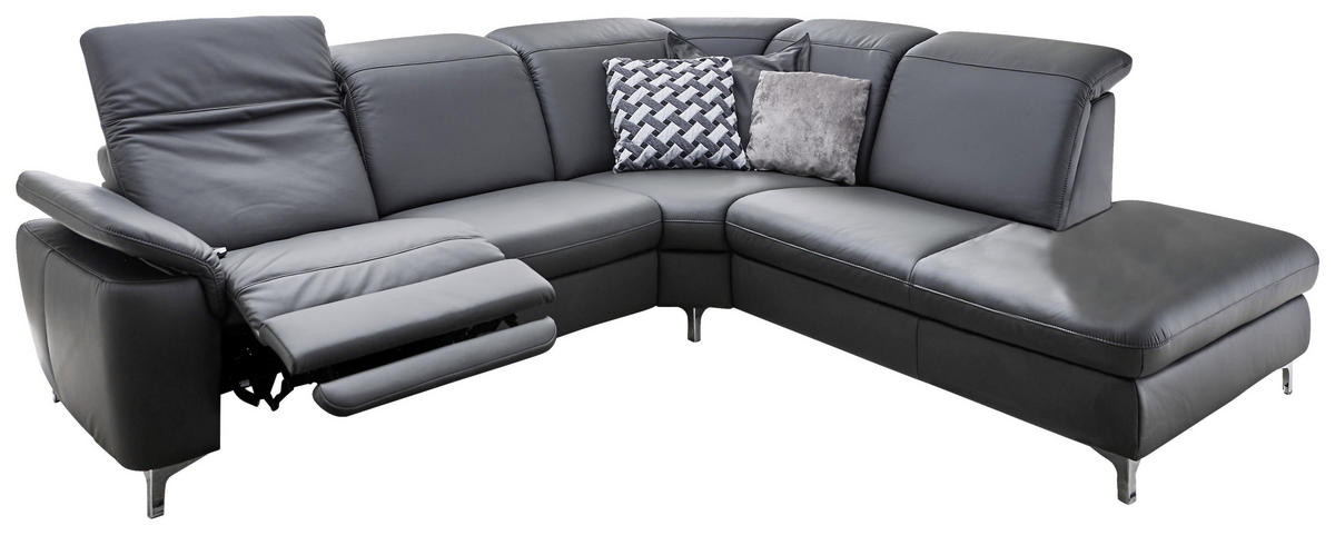 ECKSOFA Anthrazit Echtleder  - Chromfarben/Anthrazit, KONVENTIONELL, Leder/Metall (292/242cm) - Cantus