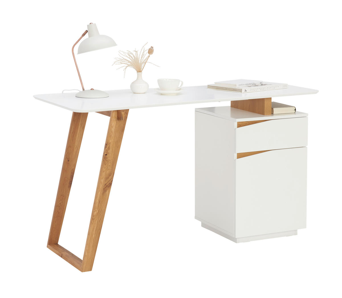 SCHREIBTISCH 140/45-60/76 cm  in Weiß, Eichefarben  - Eichefarben/Weiß, MODERN, Holz/Holzwerkstoff (140/45-60/76cm) - MID.YOU