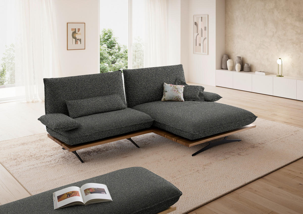 ECKSOFA Chenille, Flachgewebe Wildeiche, Blaugrau  - Wildeiche/Blaugrau, Design, Holz/Textil (284/161cm) - Koinor