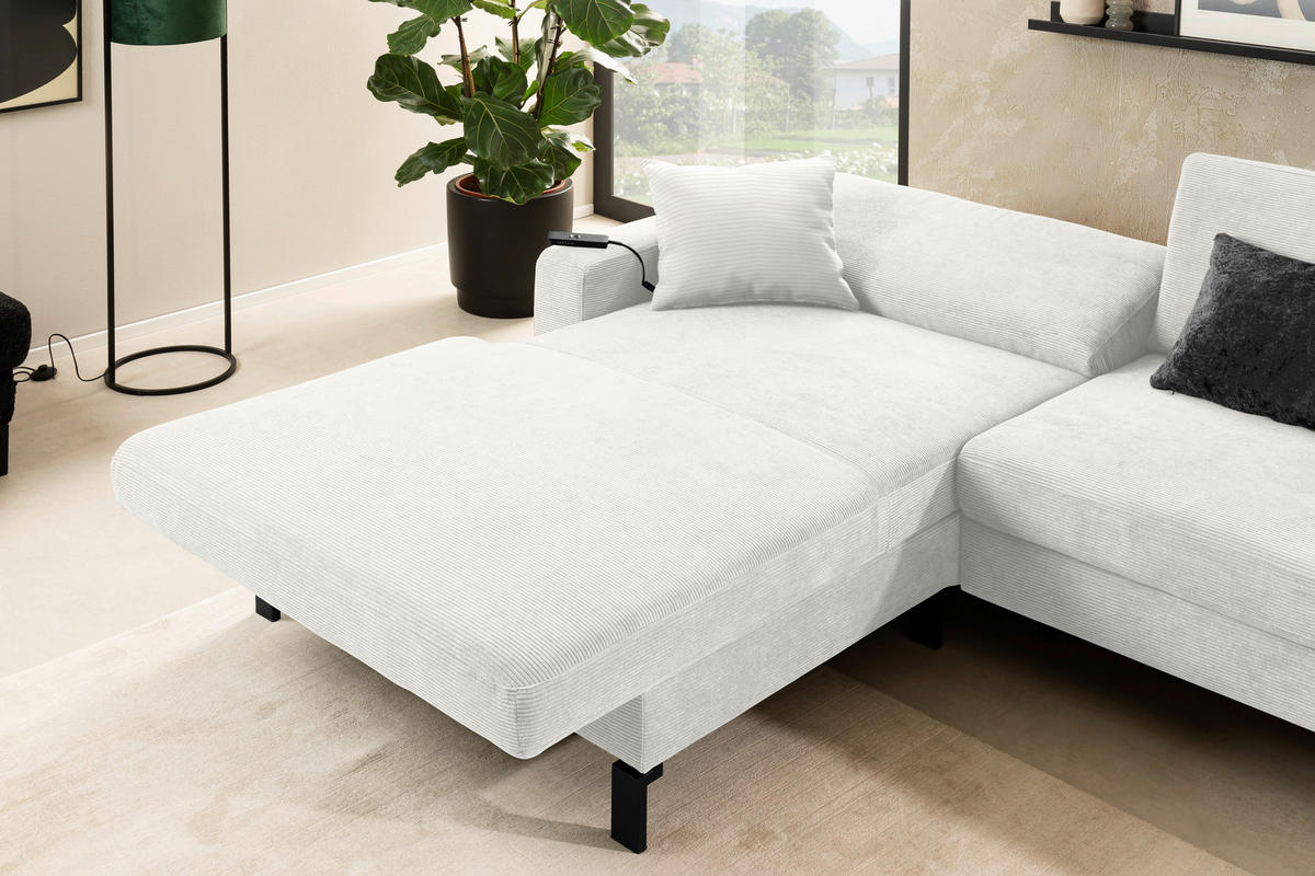 ECKSOFA in Cord Weiss  - Weiss/Schwarz, Design, Textil/Metall (185/298cm) - Pure Home Lifestyle