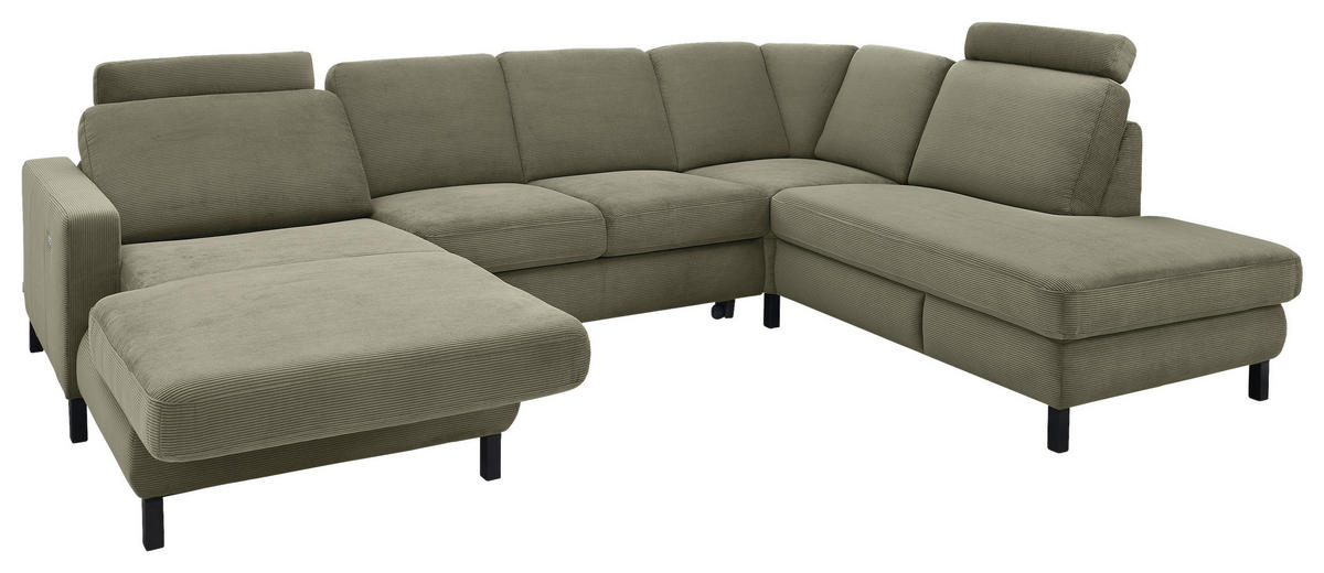 WOHNLANDSCHAFT MR 365 Olivgrün Feincord  - Schwarz/Olivgrün, Design, Textil/Metall (165/313/219cm) - Musterring