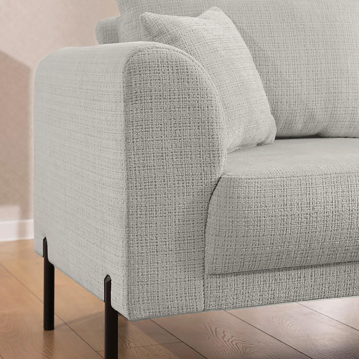 ECKSOFA Mauris Hellgrau Chenille Rückenkissen  - Hellgrau/Schwarz, Design, Kunststoff/Textil (233/200cm) - Livetastic
