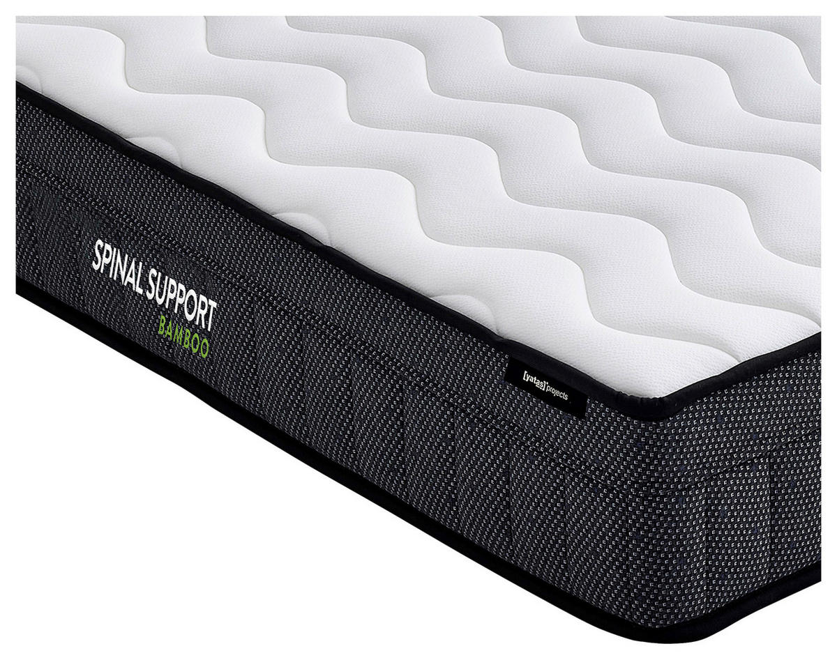 TASCHENFEDERKERNMATRATZE Spinal Support X-SAS Bamboo, 160/200 cm, Höhe ca.: 25 cm, H2 = mittel,  - Dunkelgrau/Weiß, Basics, Textil (160/200cm) - Yatas