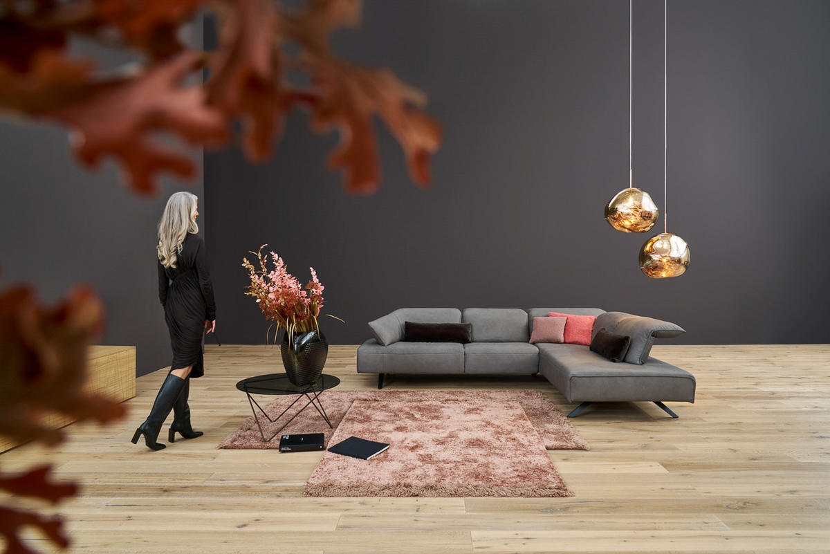 SEDEŽNA GARNITURA, pravo usnje siva  - barve nerjavečega jekla/siva, Design, kovina/usnje (183/230cm) - Himolla