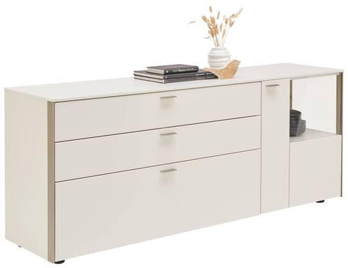 SIDEBOARD 182/72/43 cm  in Weiß, Alufarben  - Edelstahlfarben/Alufarben, Design, Glas/Holzwerkstoff (182/72/43cm) - Venjakob