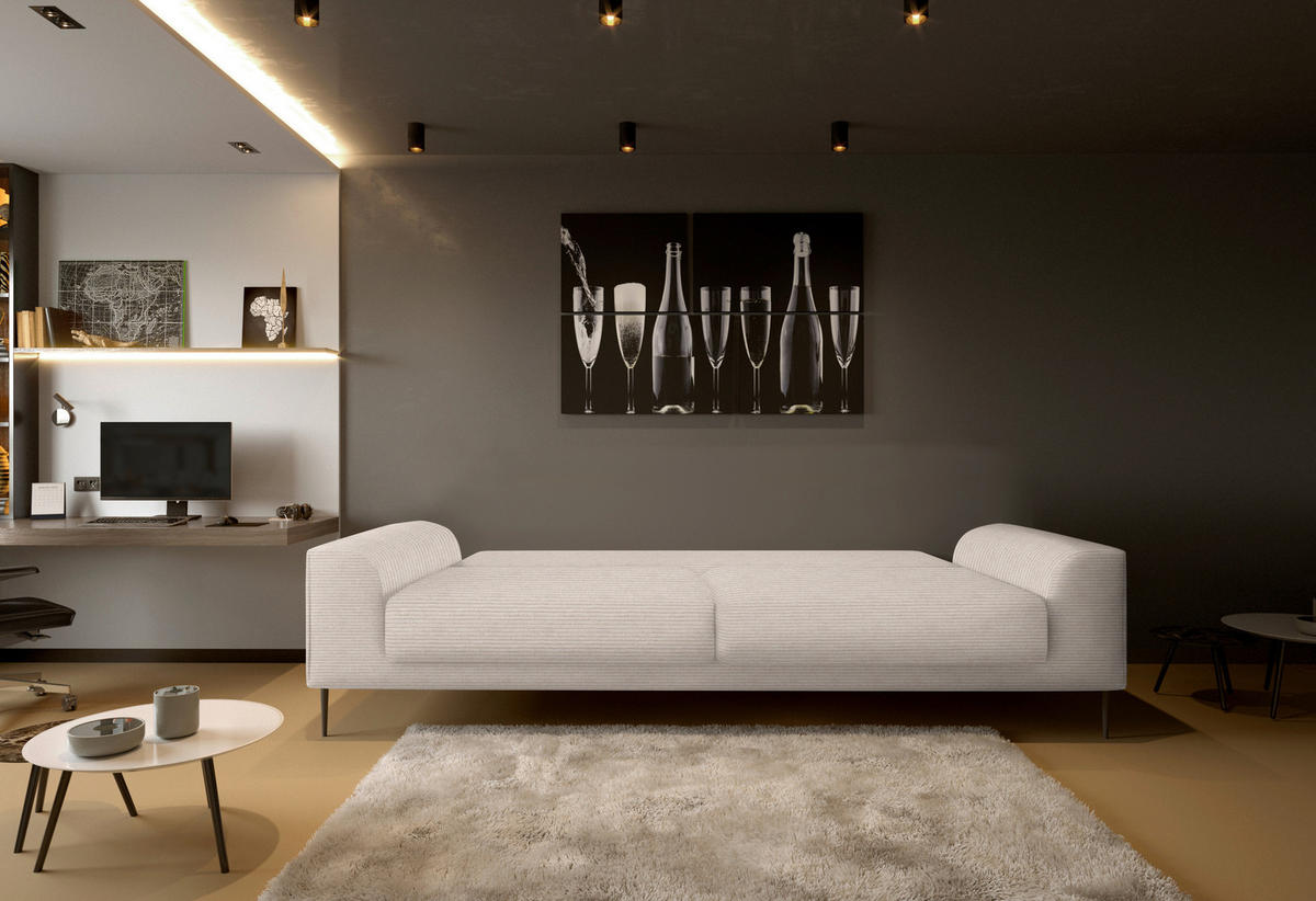 SCHLAFSOFA in Cord Sandfarben  - Sandfarben/Schwarz, Design, Textil/Metall (250/89/105cm) - Welnova