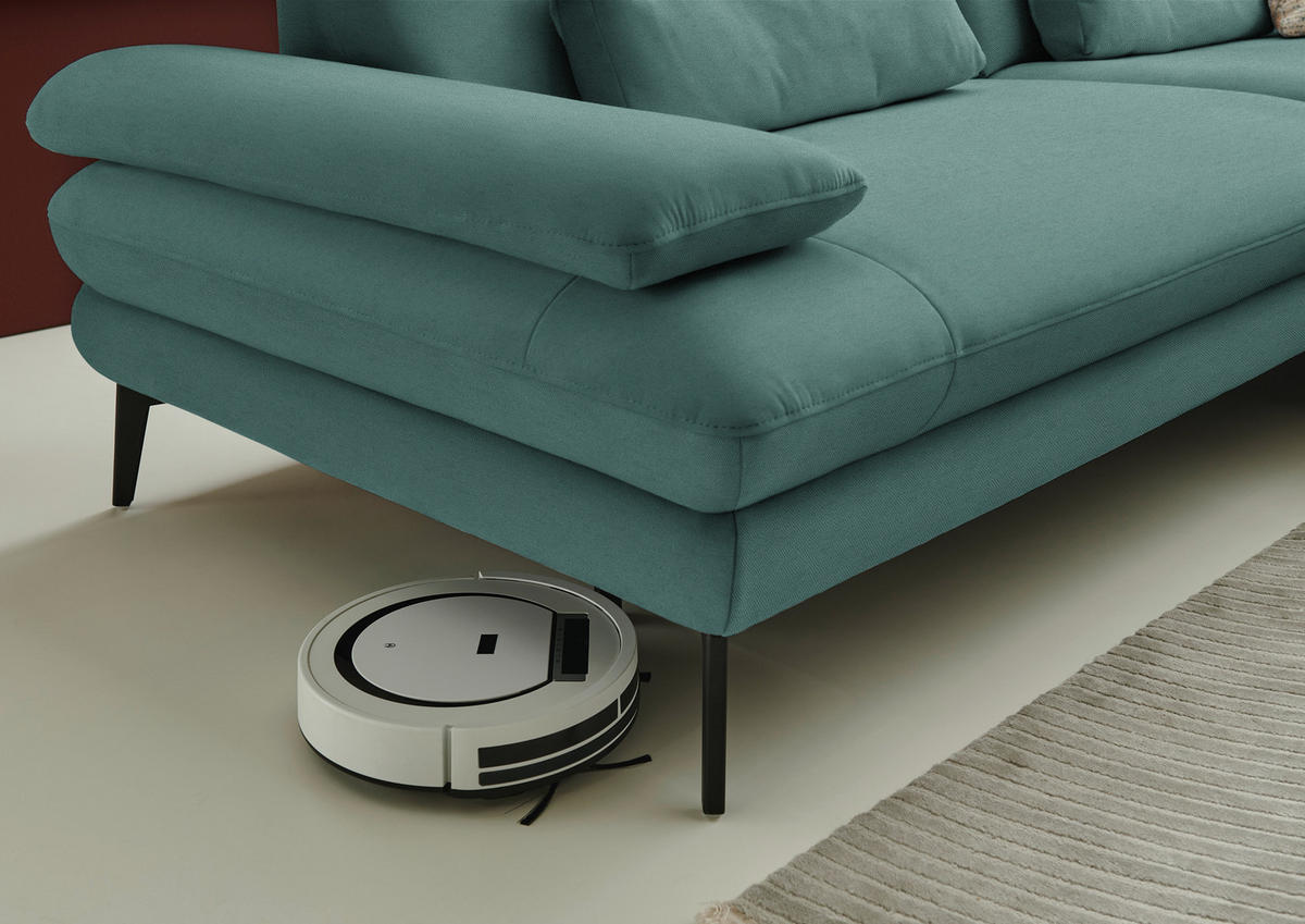 ECKSOFA Chenille, Flachgewebe Opal  - Opal/Schwarz, Design, Textil/Metall (284/180cm) - Dieter Knoll