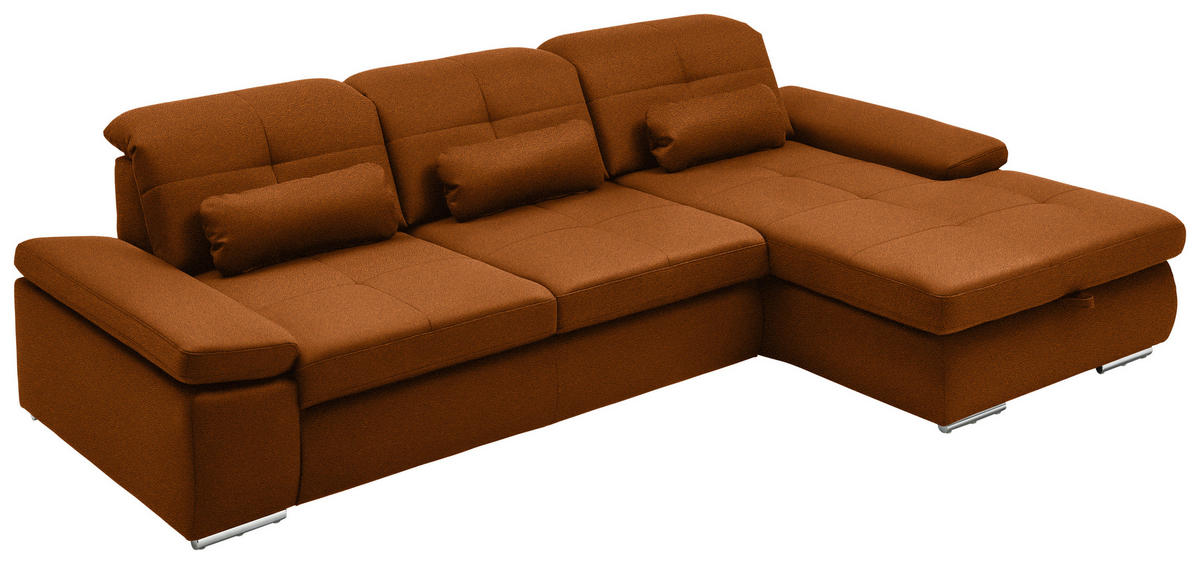 ECKSOFA  in Flachgewebe Cognac  309/195 cm  - Chromfarben/Cognac, Design, Textil (309/195cm) - Beldomo Style