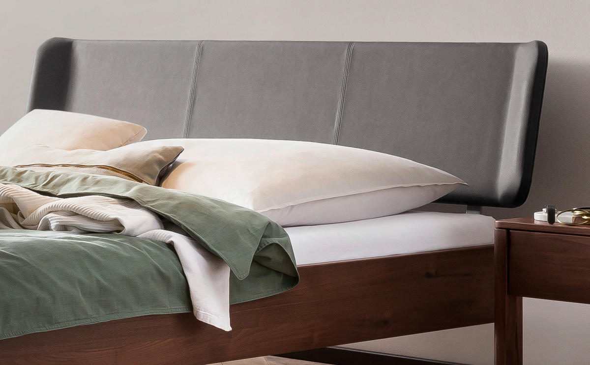 BETT 140/200 cm  in Nussbaumfarben, Dunkelgrau   - Dunkelgrau/Nussbaumfarben, Modern, Holz/Textil (140/200cm) - Hasena