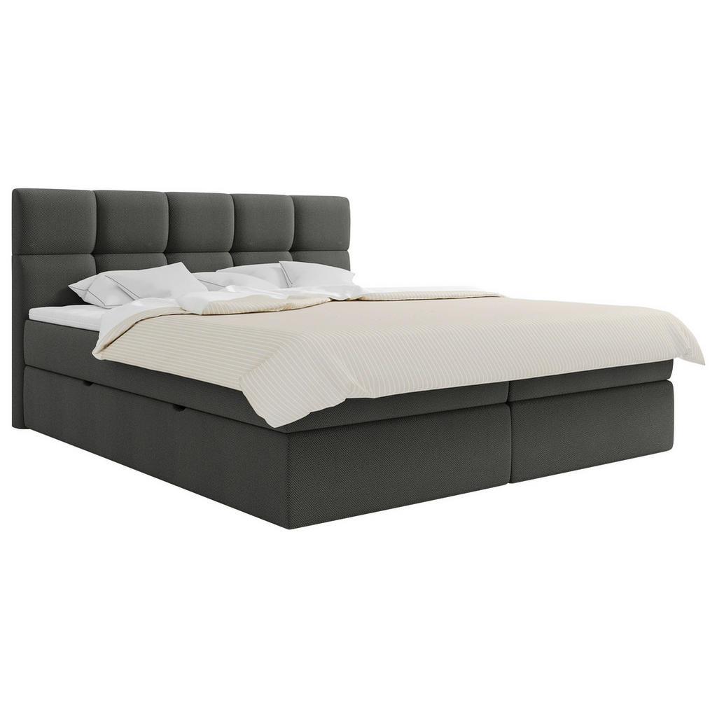 Thumbnail - Mid.you Boxbett, Dunkelgrau, Holz, Textil, H3, Höhe ca. 19 cm, 200x220 cm, Bettkasten, gepolstertes Kopfteil, Stoffauswa...