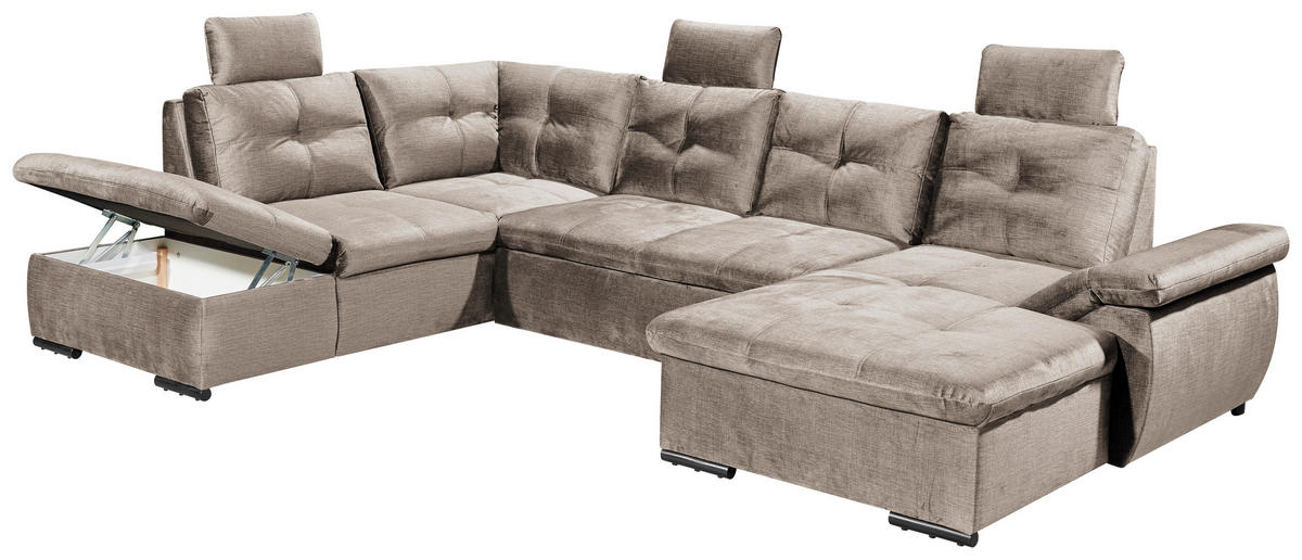 WOHNLANDSCHAFT Creme Mikrovelours  - Creme/Schwarz, KONVENTIONELL, Kunststoff/Textil (217/334/127cm) - Carryhome