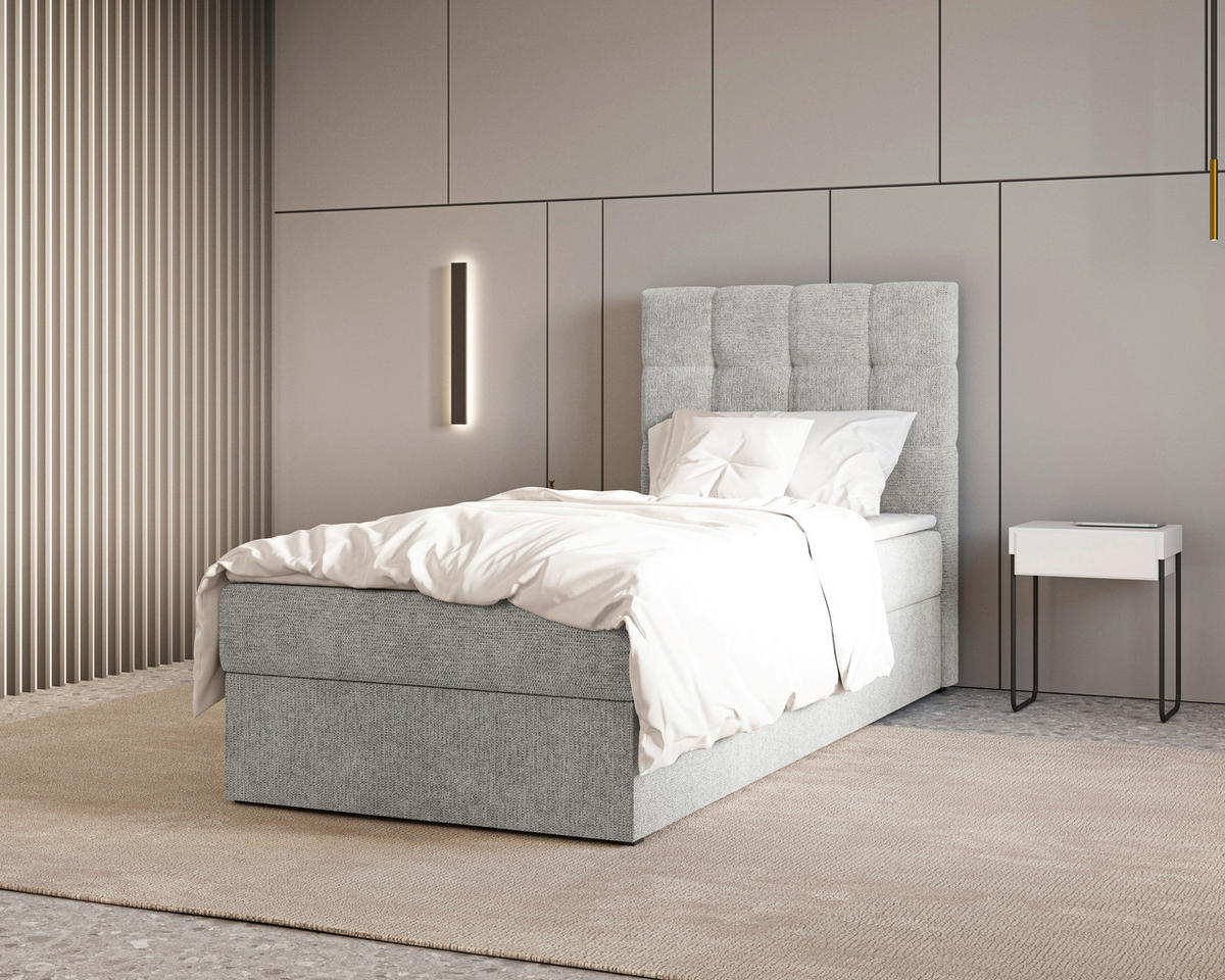 BOXBETT 90/200 cm,  in Grau, Bettkasten, Topper,  - Schwarz/Grau, MODERN, Holz/Kunststoff (90/200cm) - MID.YOU