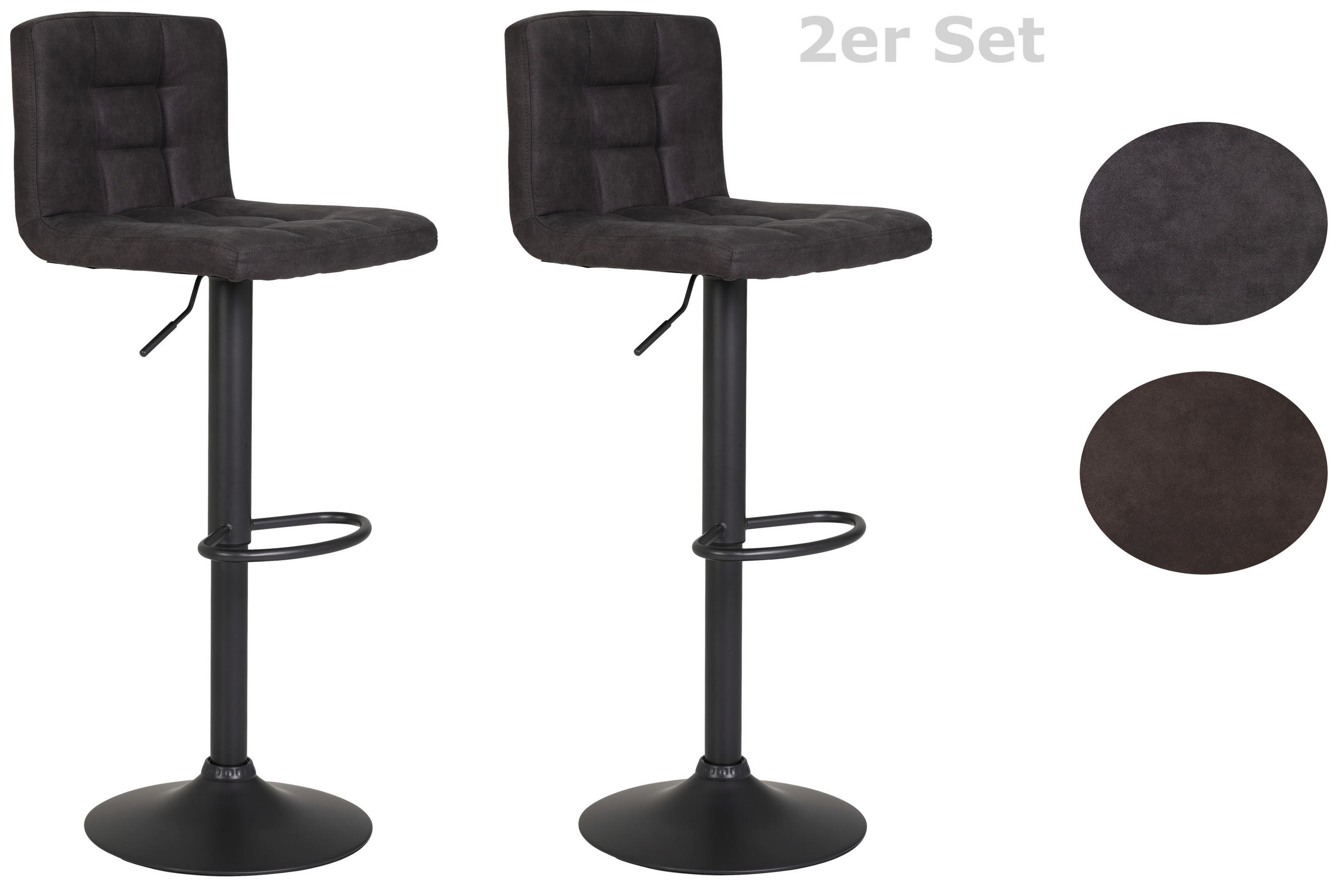 BARHOCKER-SET Mikrofaser Anthrazit Stahl Sitzfläche 360° drehbar  - Dunkelgrau/Anthrazit, MODERN, Textil/Metall (40/85/48cm) - MID.YOU