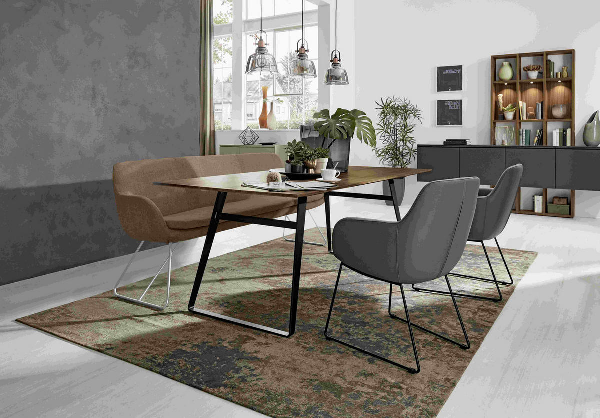 SITZBANK 180/87/65 cm Webstoff Braun, Haselnussfarben Metall  - Edelstahlfarben/Haselnussfarben, Design, Textil/Metall (180/87/65cm) - Musterring