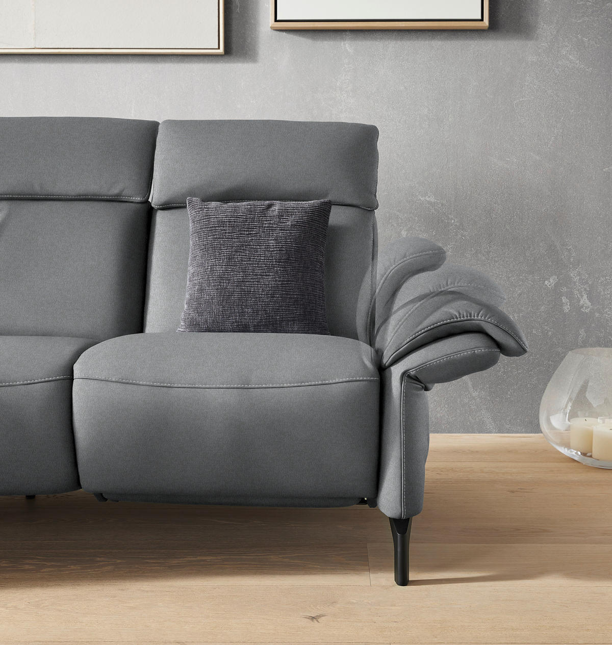TRAPEZSOFA in Mikrofaser Grau  - Schwarz/Grau, Konventionell, Textil/Metall (221/103/95cm) - Dieter Knoll