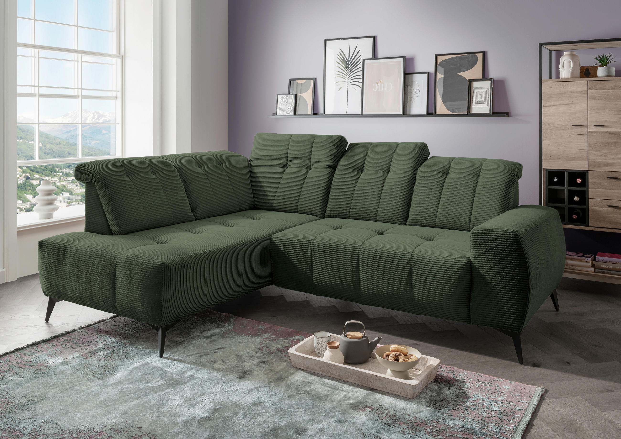 ECKSOFA in Cord Dunkelgrün  - Dunkelgrün/Schwarz, Modern, Textil/Metall (200/261cm) - Livetastic