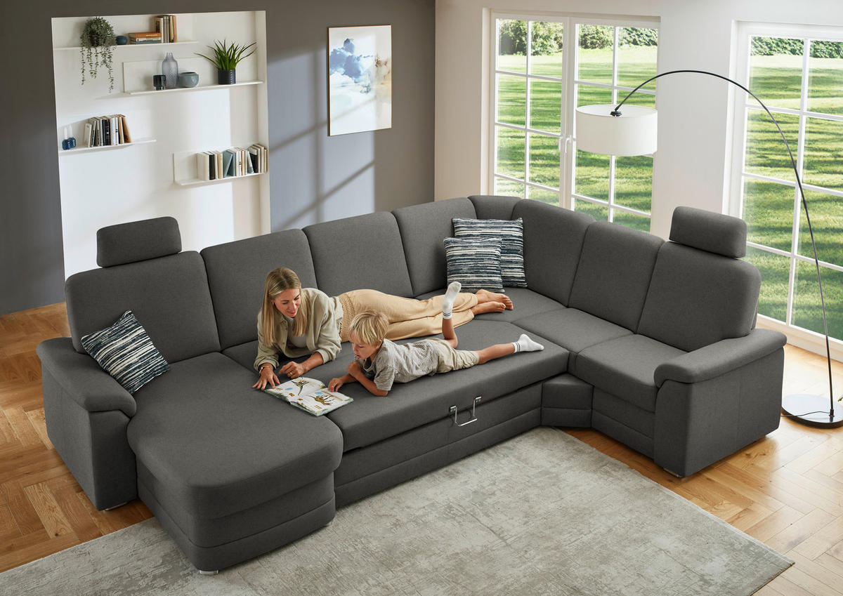WOHNLANDSCHAFT  in Chenille Grau  - Alufarben/Grau, KONVENTIONELL, Holz/Textil (160/329/235cm) - Beldomo Comfort