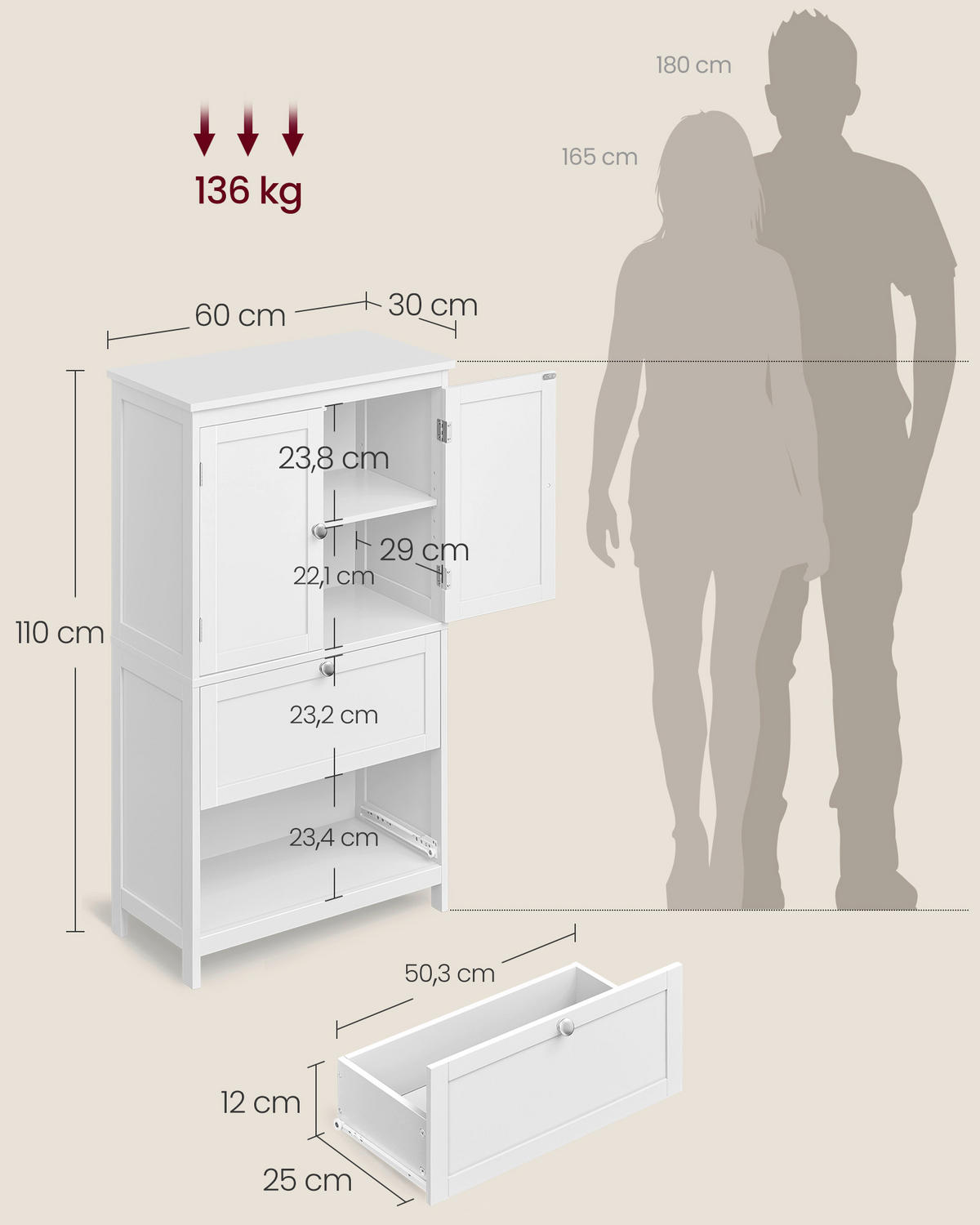 MIDISCHRANK 60/110/30 cm  - Weiß, Trend, Holzwerkstoff (60/110/30cm) - MID.YOU
