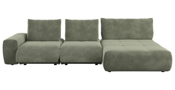 ECKSOFA in Velours Olivgrün 347/174 cm - Schwarz/Olivgrün, Design, Kunststoff/Textil (347/174cm) - Xora