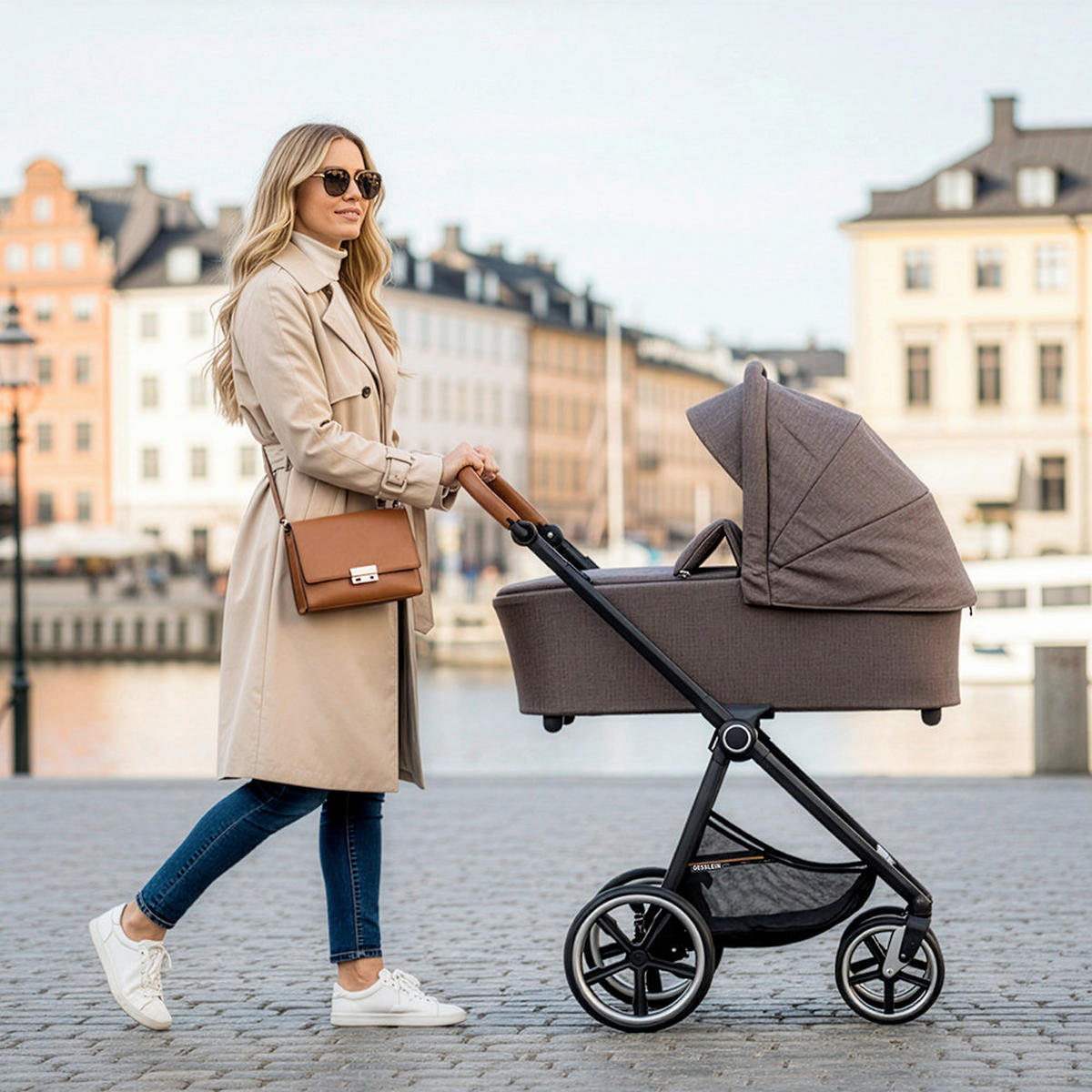 KINDERWAGENSET Fusion Panorama Lyx Set inkl. Wickeltasche  - Schwarz/Mokka, Basics, Metall (57/129/100cm) - Gesslein