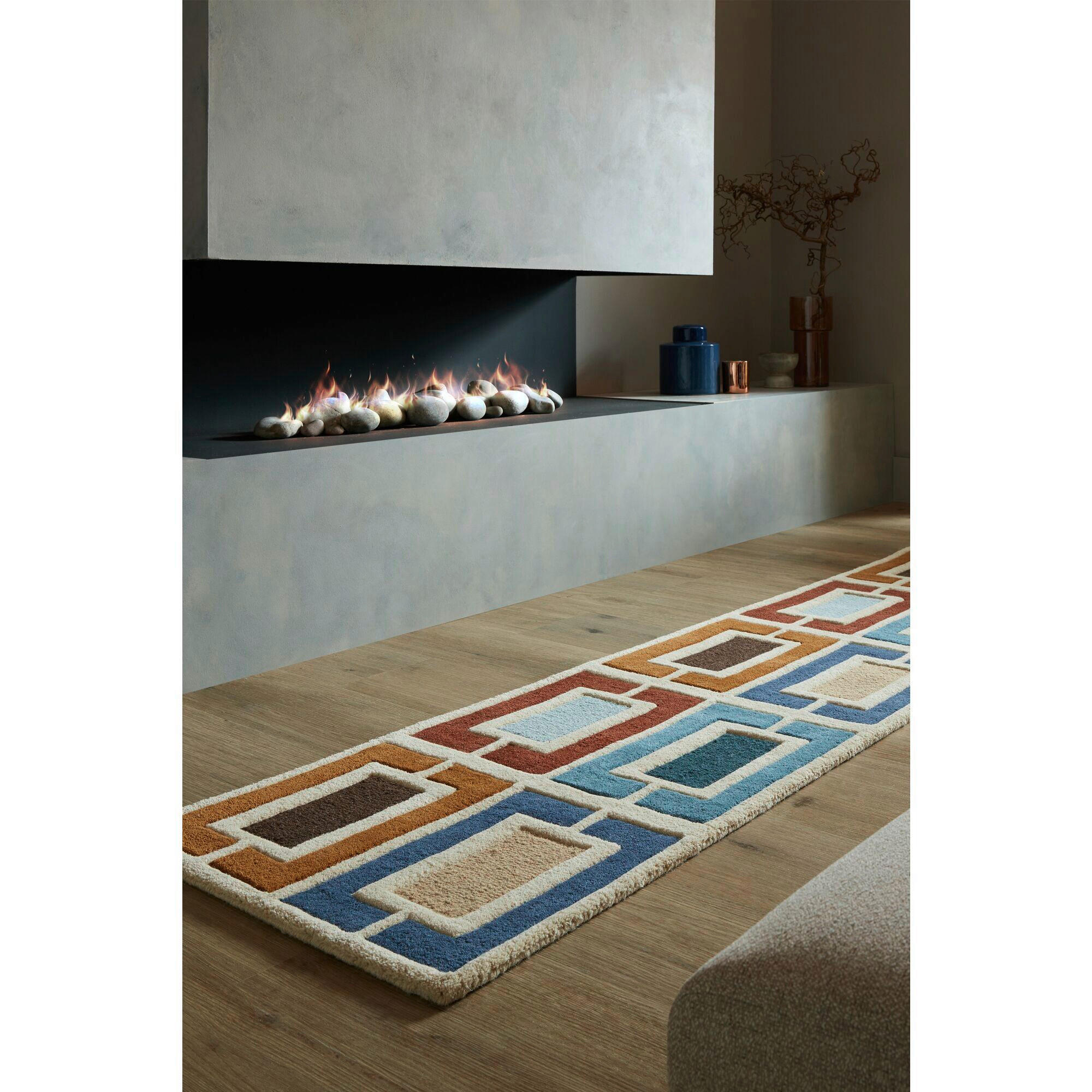 WOLLTEPPICH 60/230 cm RETRO BLOCKS Blau  - Blau, KONVENTIONELL, Textil (60/230cm)