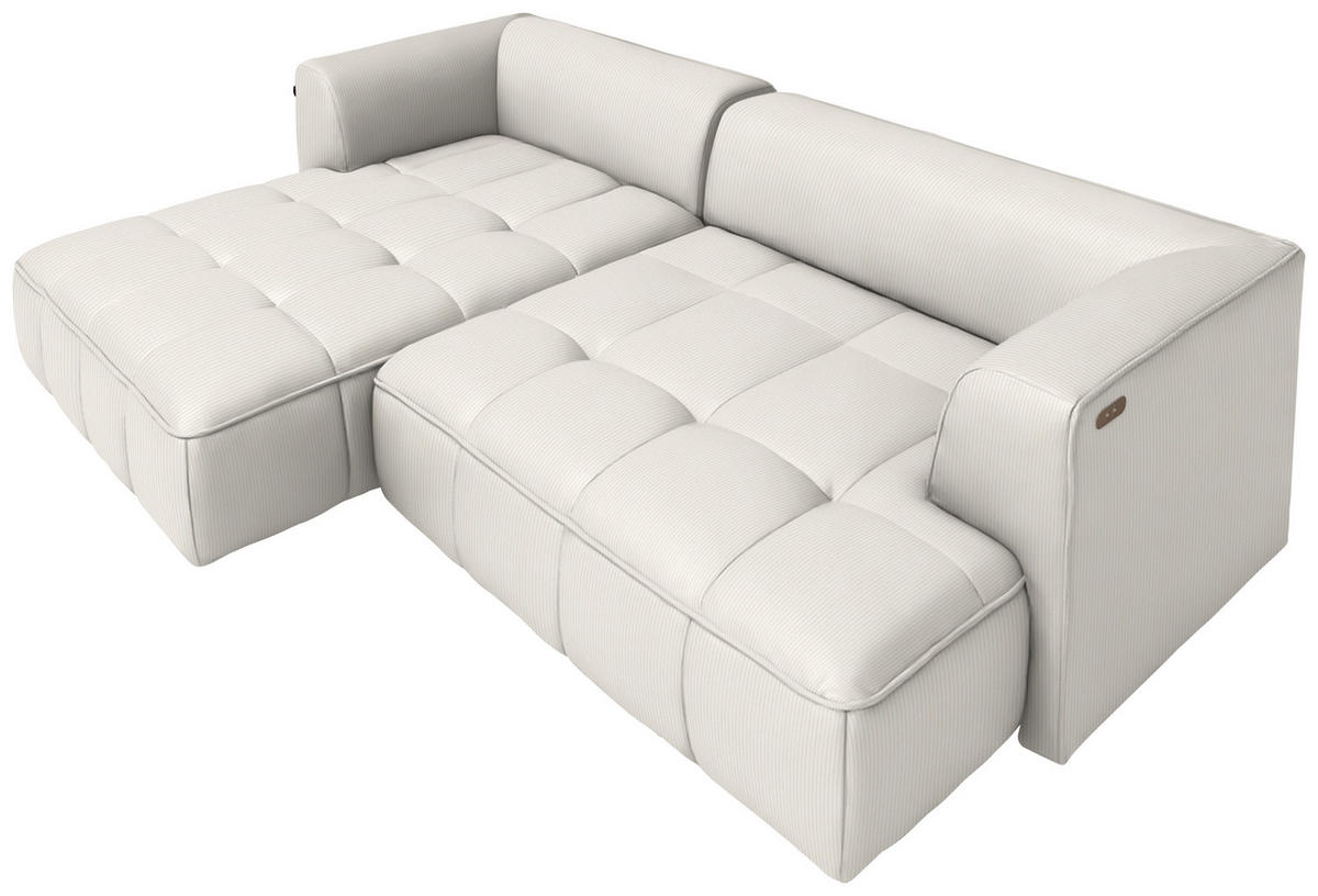 ECKSOFA Feincord Creme  - Creme/Schwarz, Design, Kunststoff/Textil (188/288cm) - Welnova