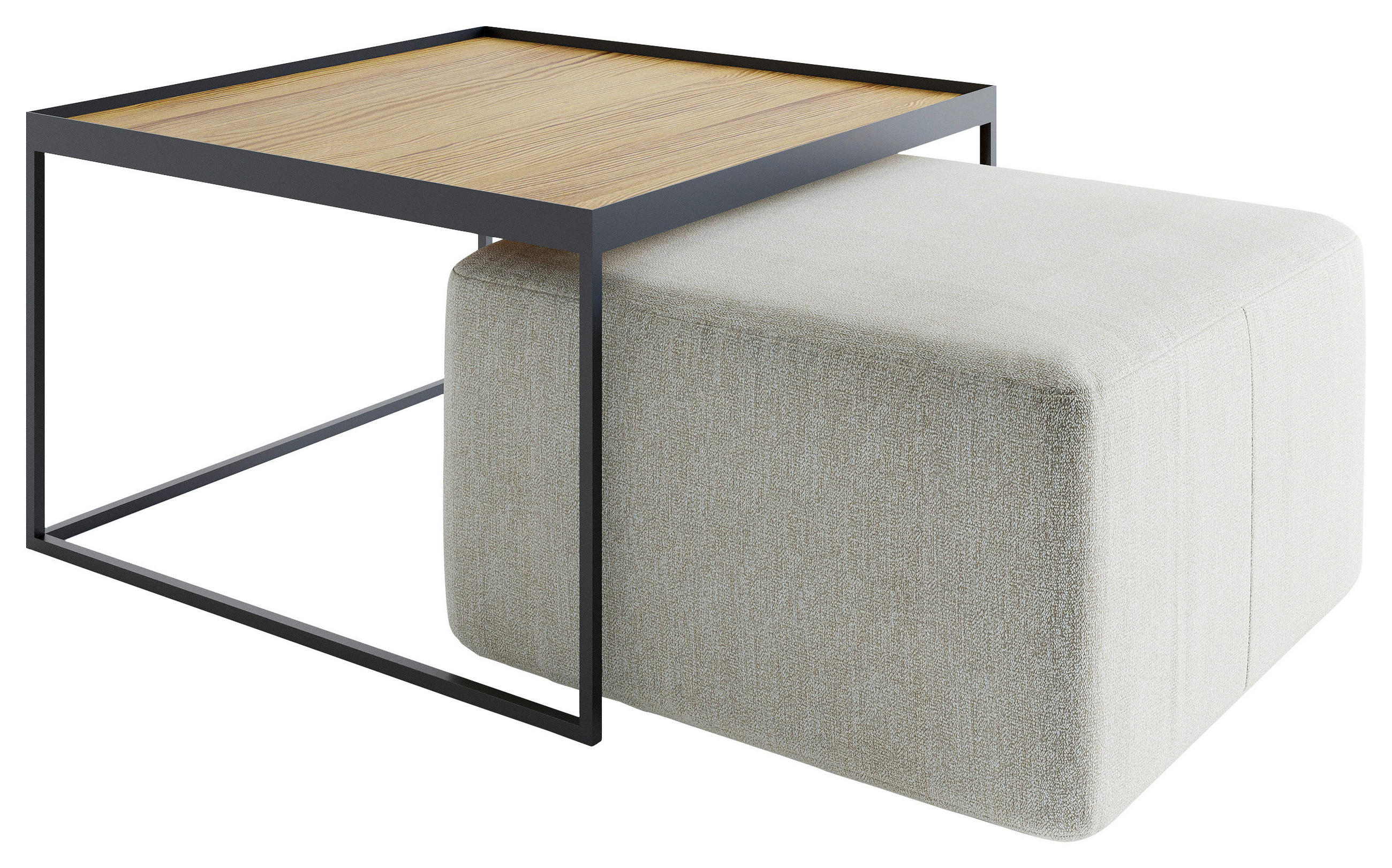 COUCHTISCHSET in Holz 80/80/39 cm  - Eichefarben/Hellgrau, Design, Holz/Textil (80/80/39cm) - Novel