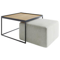 COUCHTISCHSET Eiche massiv rechteckig Eichefarben, Hellgrau  - Eichefarben/Hellgrau, Design, Holz/Textil (80/80/39cm) - Novel