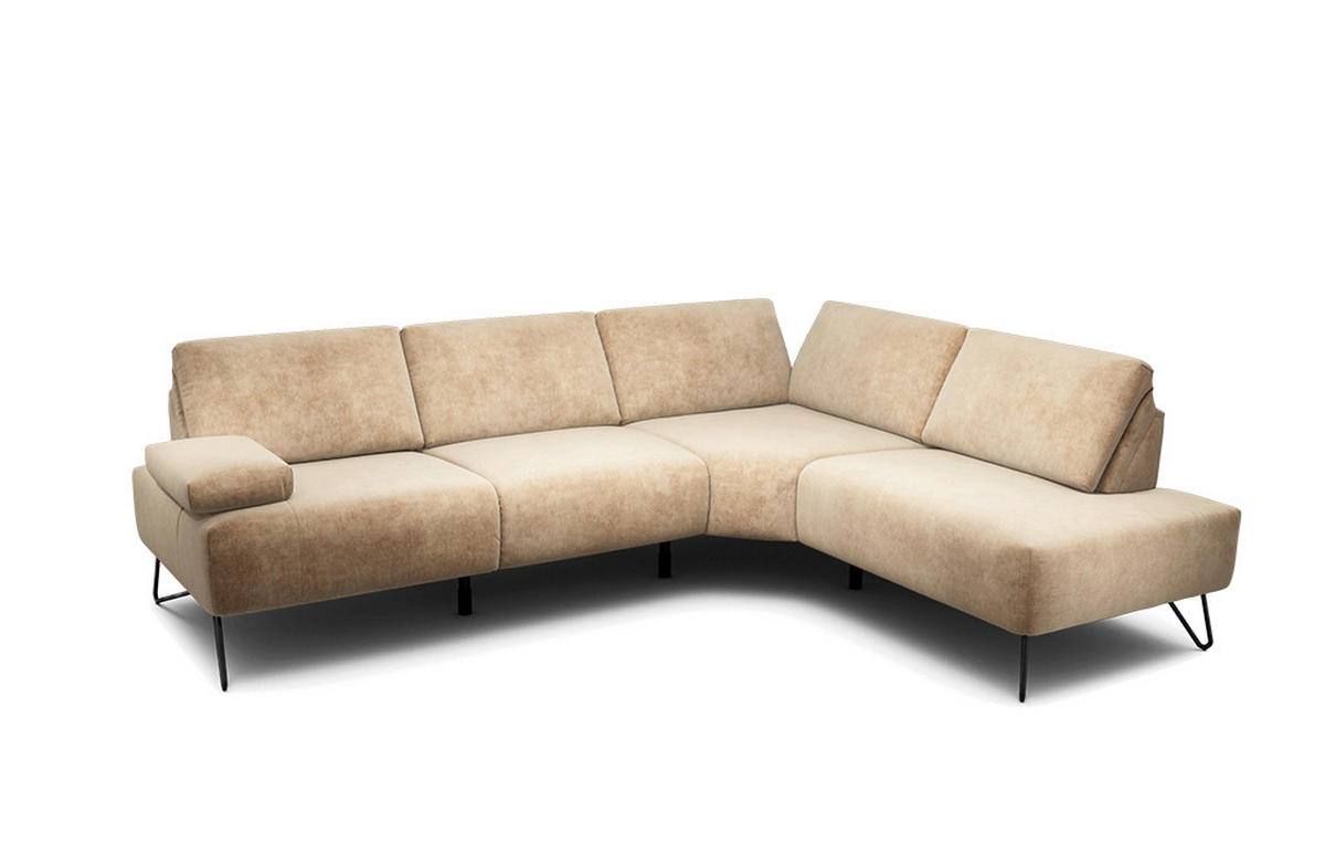ECKSOFA Cosy Sandfarben Samt  - Sandfarben/Schwarz, Design, Textil/Metall (248-263/193cm) - SENSOO