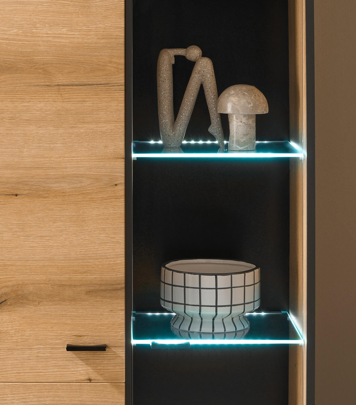 VITRINE  in Graphitfarben, Eichefarben - Eichefarben/Schwarz, Design, Holzwerkstoff/Metall (90/201/35cm) - MID.YOU