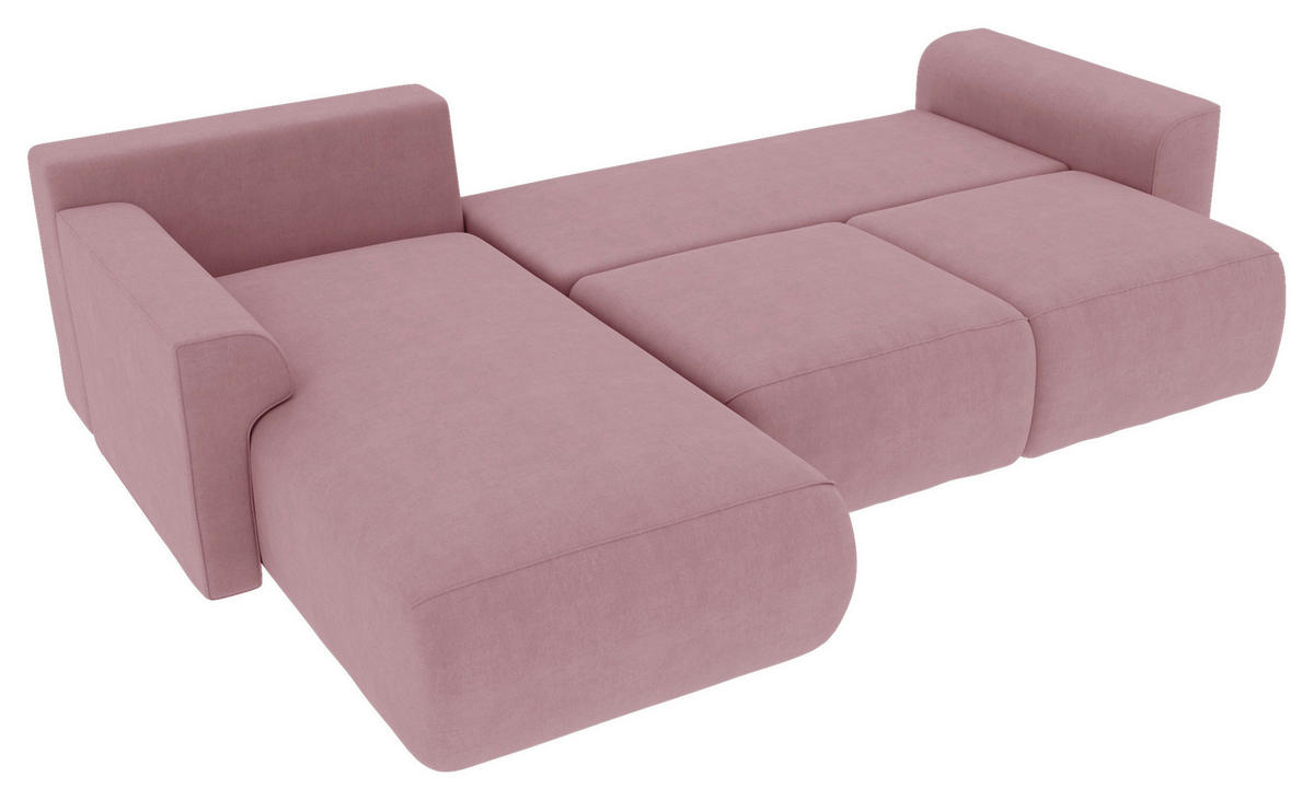 ECKSOFA Rosa Velours Zierkissen, Rückenkissen, Bettkasten, Schlaffunktion, Rücken echt, Liegefläche im Originalstoff  - Chromfarben/Rosa, KONVENTIONELL, Kunststoff/Textil (195/293cm) - Carryhome
