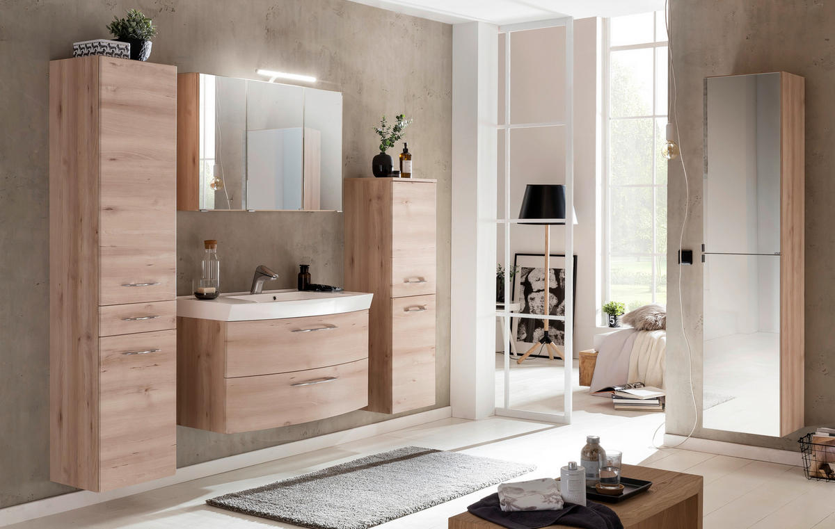 HOCHSCHRANK 40/180/35 cm  - Chromfarben/Buchefarben, KONVENTIONELL, Glas/Holzwerkstoff (40/180/35cm) - Xora
