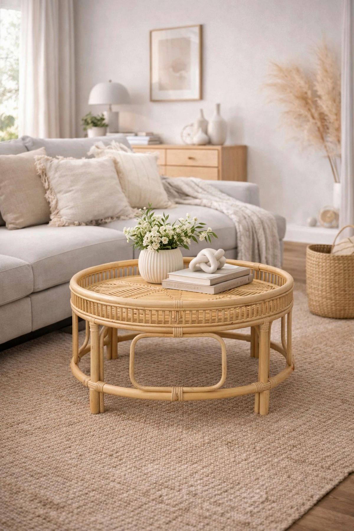 COUCHTISCH Rattan massiv 75/75/41 cm rund Beige  - Beige, Design, Holz (75/75/41cm) - MID.YOU