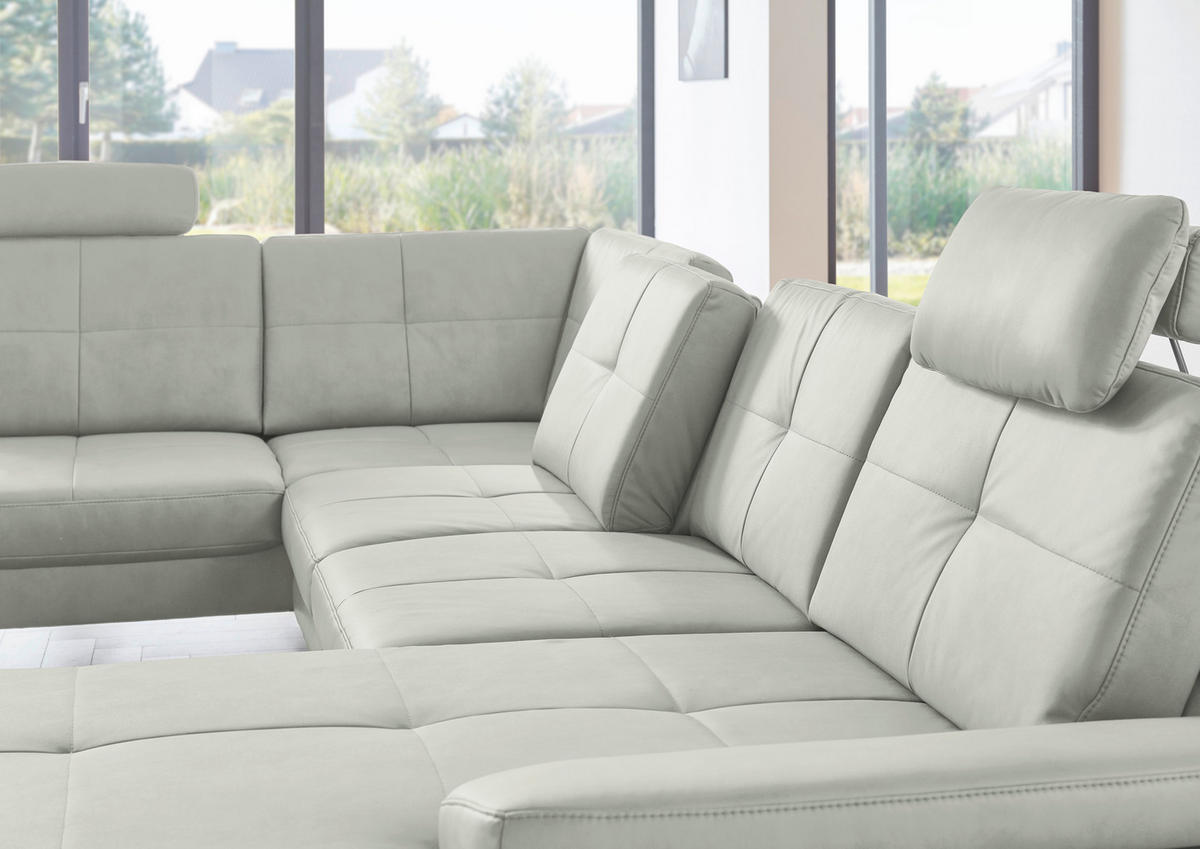 WOHNLANDSCHAFT in Lederlook, Mikrofaser Hellgrau  - Hellgrau/Schwarz, Design, Textil/Metall (220/345/179cm) - Beldomo System