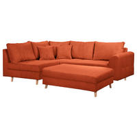 ECKSOFA inkl. Hocker Ariella in Cord Rostfarben Rückenkissen, Hocker  161/231 cm  - Rostfarben/Naturfarben, Design, Holz/Textil (161/231cm) - P & B