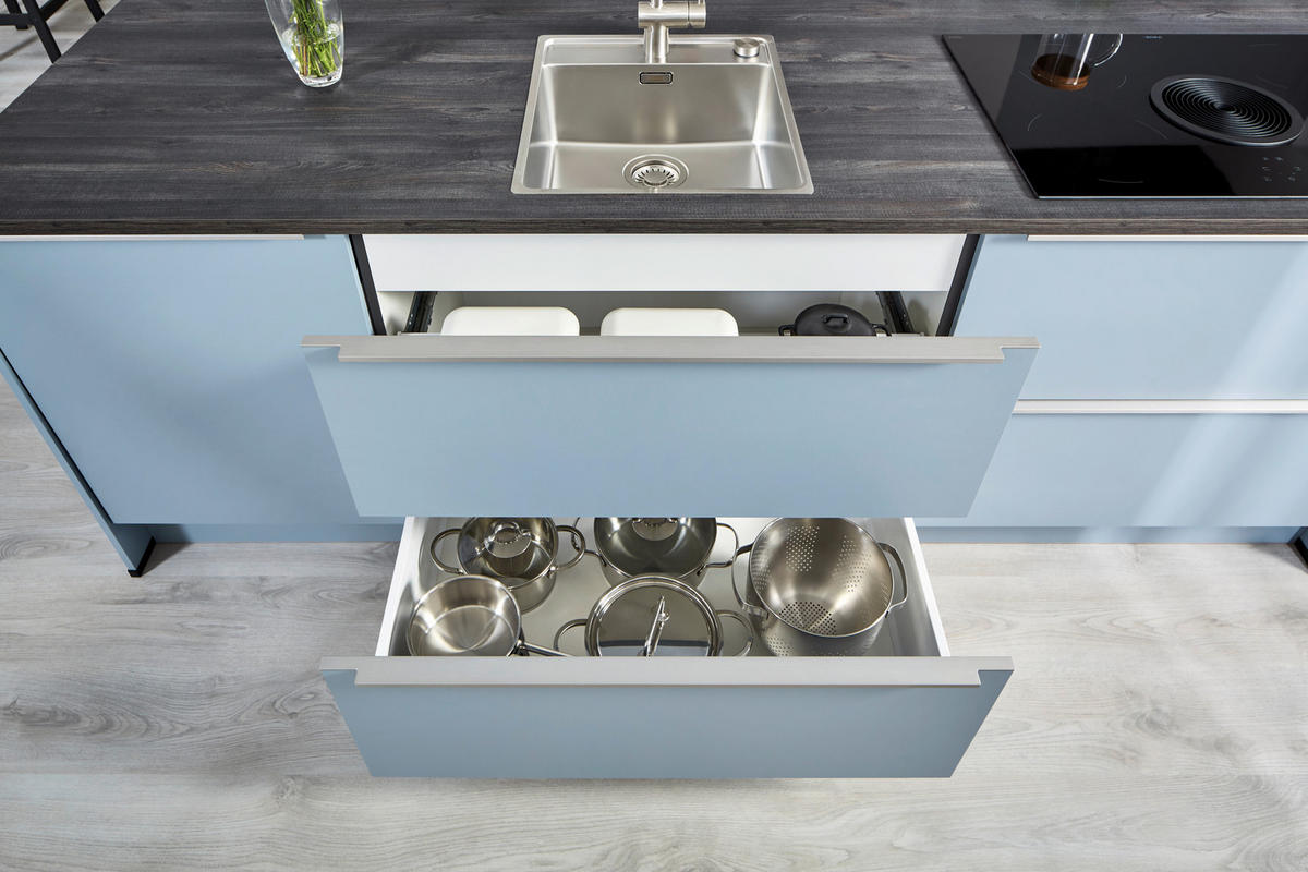 EINBAUKÜCHE   - Pastellblau, Design, Holzwerkstoff - Xora