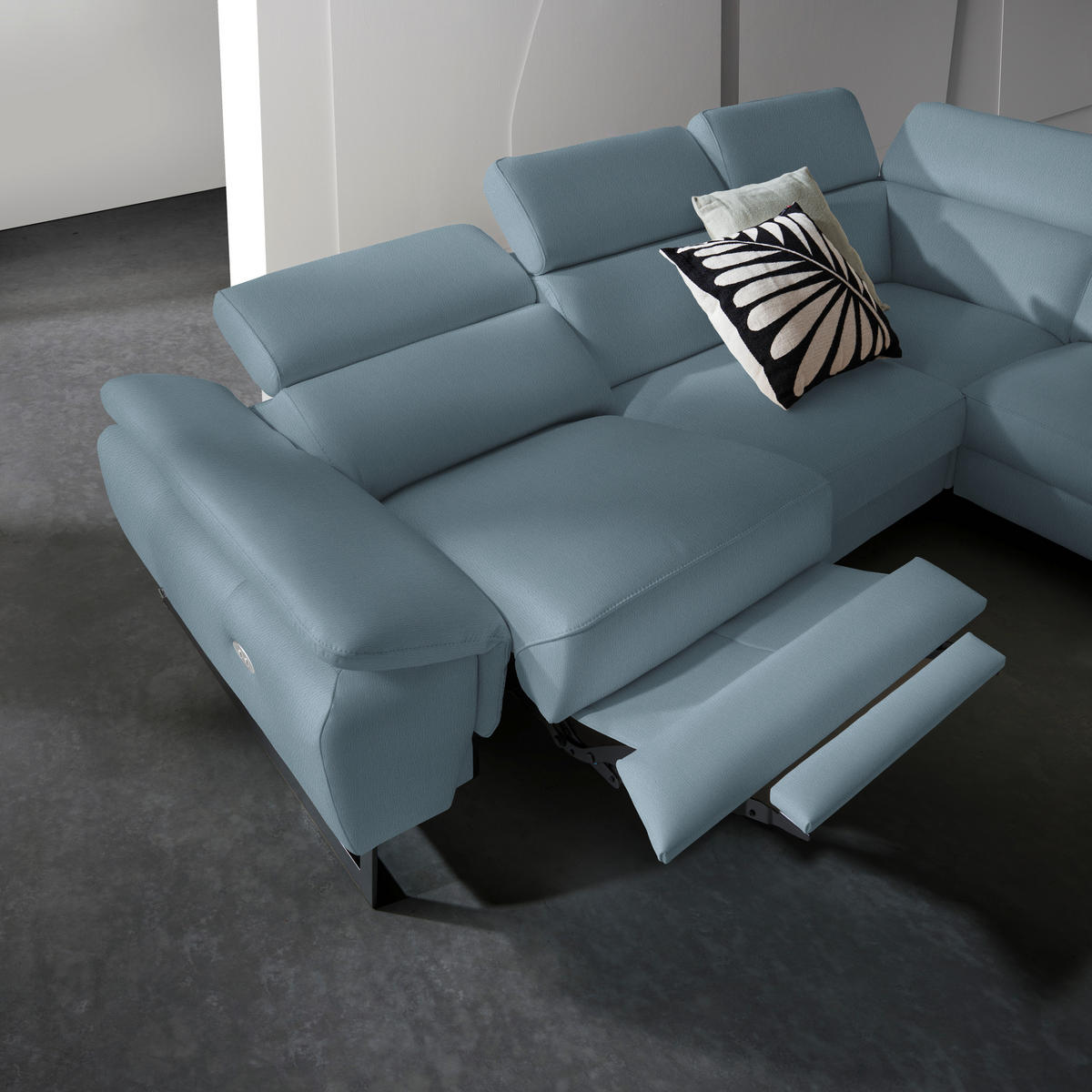 ECKSOFA Blaugrau Echtleder  - Blaugrau/Schwarz, Design, Leder/Metall (225/281cm) - Celina Home