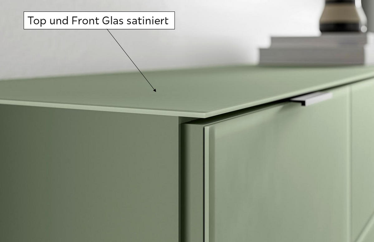 LOWBOARD  160/56/40 cm  - Salbeigrün/Schwarz, Basics, Glas/Holzwerkstoff (160/56/40cm) - Novel