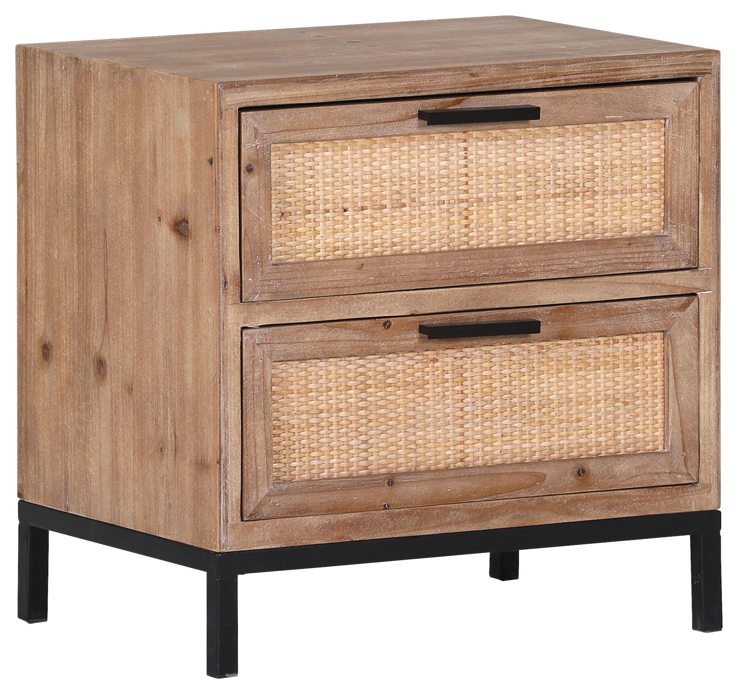KOMMODE Rattan, Tanne massiv Graubraun - Graubraun/Schwarz, Trend, Holz/Metall (48/48/37cm) - Livetastic
