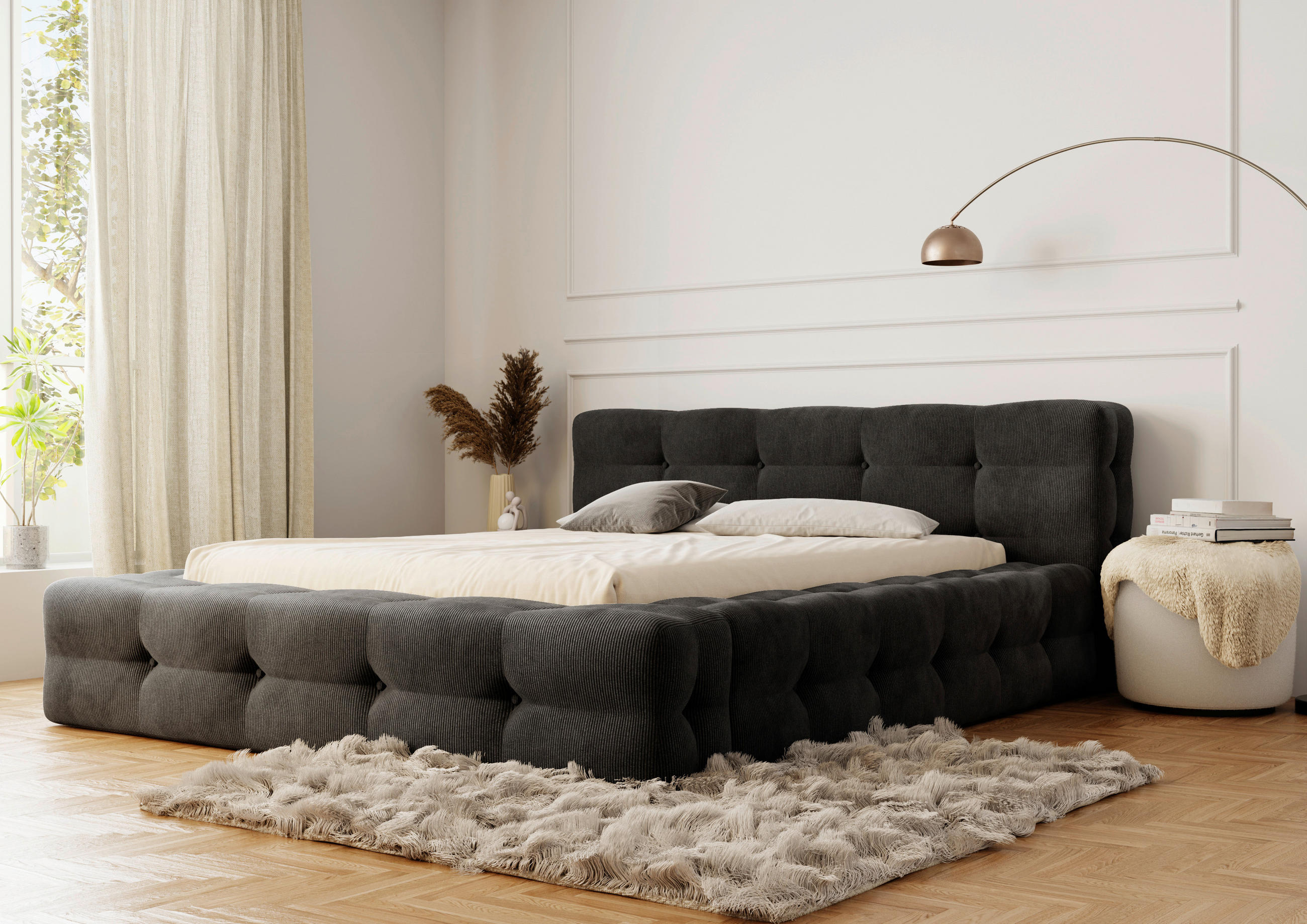 POLSTERBETT Bettkasten, Lattenrost 180/200 cm  in Anthrazit  - Anthrazit/Schwarz, Design, Holz/Textil (180/200cm) - Boxxx