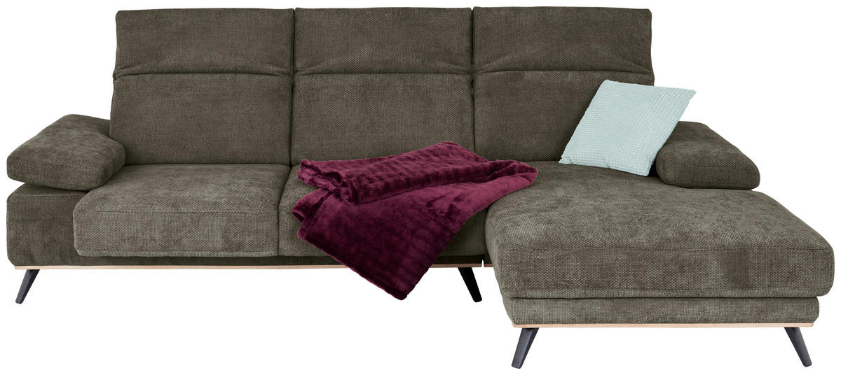 ECKSOFA in Struktur Olivgrün  - Schwarz/Olivgrün, Modern, Textil/Metall (283/194cm) - MID.YOU
