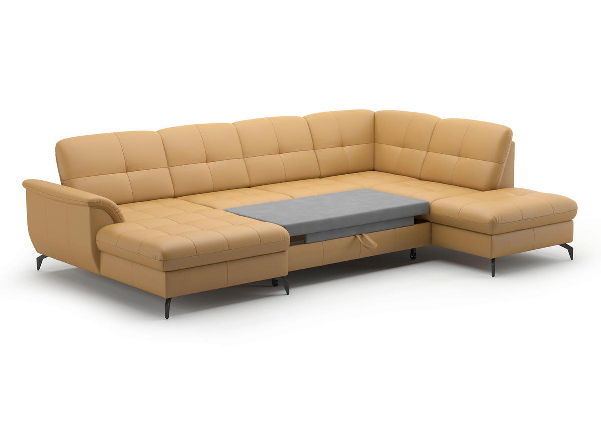 WOHNLANDSCHAFT in Vliesstoff Kombination Echtleder/Stoff Currygelb  - Currygelb/Schwarz, Modern, Leder/Textil (164/319/212cm) - Sit & More